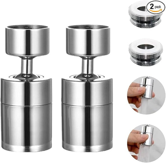 2 Pack Sink Faucet Aerator 360 Degree Swivel Kitchen Faucet Sprayer Attachment,Dual Water Flow Modes, 55/64 Inch-27UNS Female Thread,15/16 Inch-27UNS Male Thread Adapters