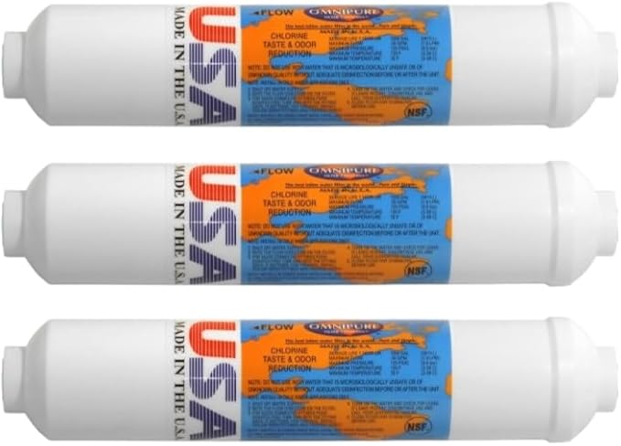 IPW Industries Inc. - Omnipure 3-Pack Inline GAC and Phosphate Scale Inhibitor Filter (SCL10-B) for Undersink Water Filter and Reverse Osmosis Systems