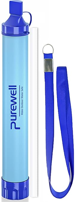 Purewell Outdoor Water Filter Personal Water Filtration Straw Emergency Survival Gear Water Purifier for Camping Hiking Climbing Backpacking