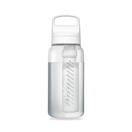 LifeStraw Go Series – BPA-Free Water Filter Bottle for Travel and Everyday use removes Bacteria, parasites and microplastics, Improves Taste, 1L Clear