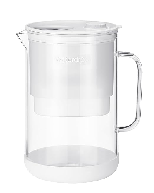 Waterdrop Large Glass Water Filter Pitcher, Eco-Friendly, with 1 NSF 53&42&372 Certified Filter, 10-Cup, Reduces PFOA/PFOS, Chlorine, Cadmium, Copper, Mercury, BPA Free, Easy to Clean, White