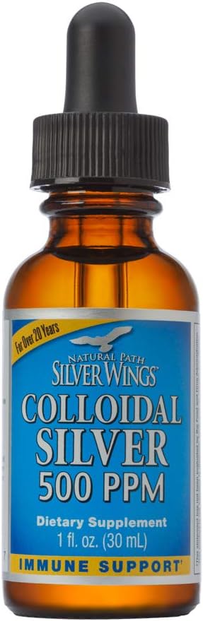 Natural Path Silver Wings Colloidal Silver 500PPM, Amber Brown Liquid Immune Support, 1 Fl Oz (Pack of 1)