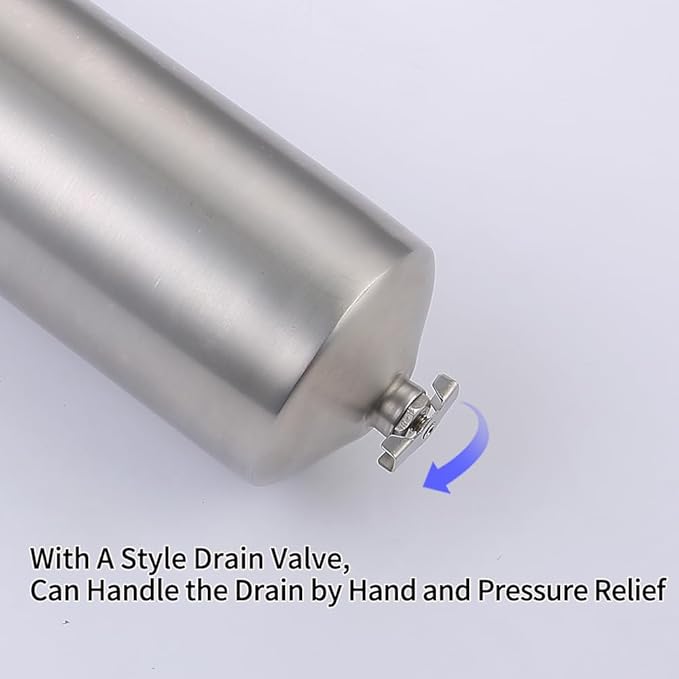 Amwater NSF/ANSI 42 Stainless Steel Whole House Water Filter Housing, 10" x 2.5" Sediment Water Filter System for Heavy Duty, Well & City Water, 3/4" NPT Port, Drain Valve Style A