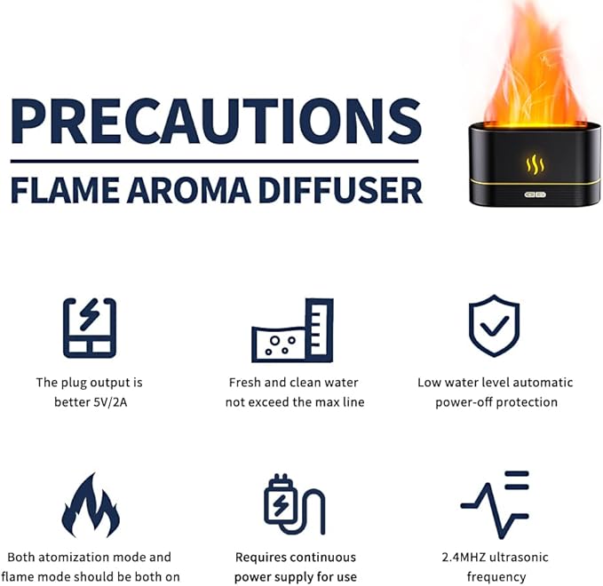 Flame Aroma Diffuser with Flame Light, Mist Humidifier Aromatherapy Diffuser with Waterless Auto-Off Protection for Spa Home Yoga Office Bedroom (Black)