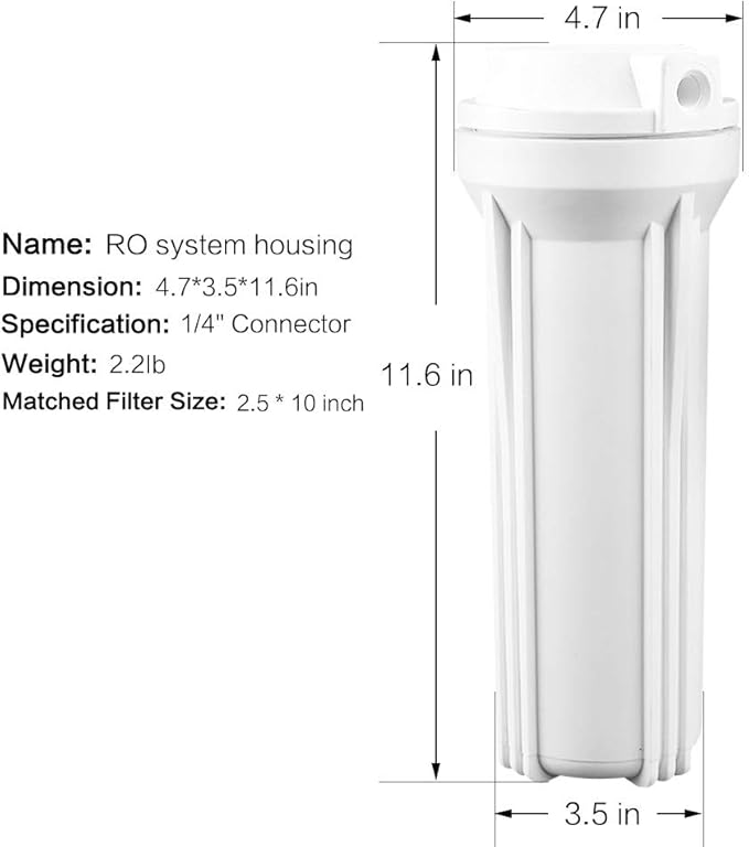 Geekpure 10 Inch Reverse Osmosis Water Filter Housing for RO Filtration System -1/4" Port-2.5"