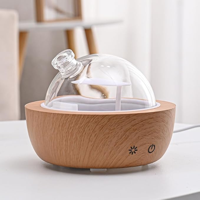Glass Essential Oil Diffusers for Home, Wood Grain Base Humidifier, Decorative Bedroom Aromatherapy Scent Air Diffuser Ultrasonic Aroma Defusers 200ml