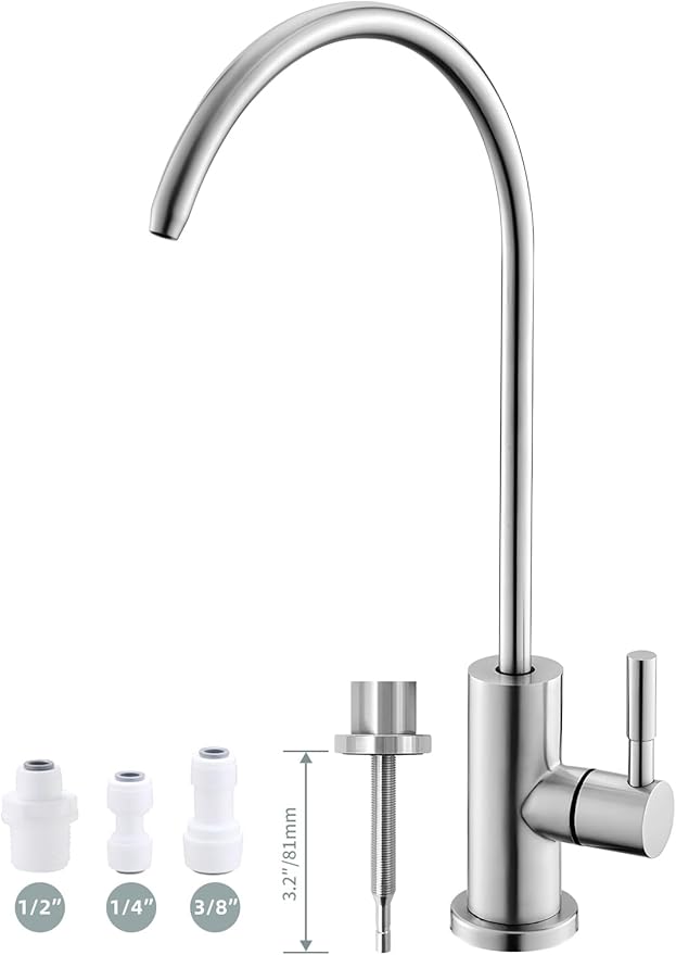 Drinking Water Faucet,Easy to Install Sink Water Filter Faucet,Lead-Free Reverse Osmosis Faucets for Kitchen Bar Sink,Brushed Nickel SUS304 Stainless Steel(Large)