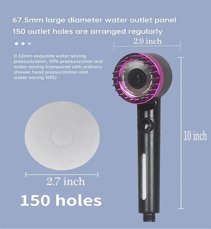 High Pressure Handheld Shower Head High Pressure Shower Heads- High Flow Even with Low Water Pressure - Hand Held Showerhead Set with 59″Replacement Hose/Bracket and Cotton Filters (Black)