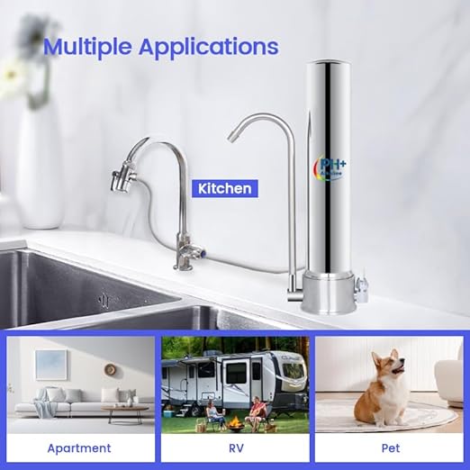 Satinless Steel Countertop Water Filter System, 5-Stage Alkaline Water Filter, 8000 Gallons Faucet with 1 Washable Ceramic Filter (BY-10P-M12)