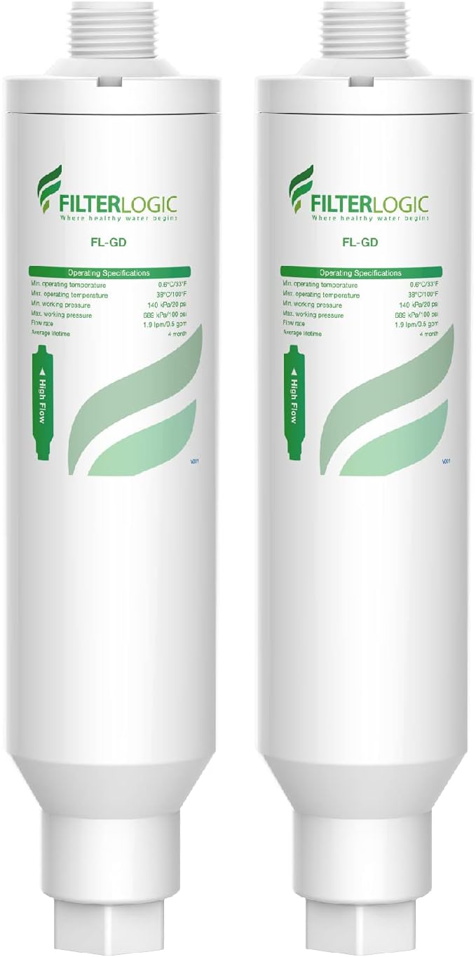 Filterlogic Garden Hose Water Filter, Compatible with Mist Cooling System, Improve Plants Health, Reduces Chlorine, Odor, Ideal for Gardening and Pets, Pack of 2