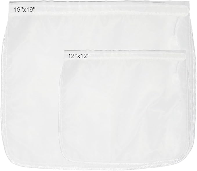 2Pcs Nut Milk Bags Reusable Almond Milk Bag, 2 Sizes Extra Fine Mesh Food Strainers Nylon 200 Microns Filter Bag for Straining Tea, Yogurt, Juice, Herbs, Cold Brew Coffee (12''x12'', 19''x19'')