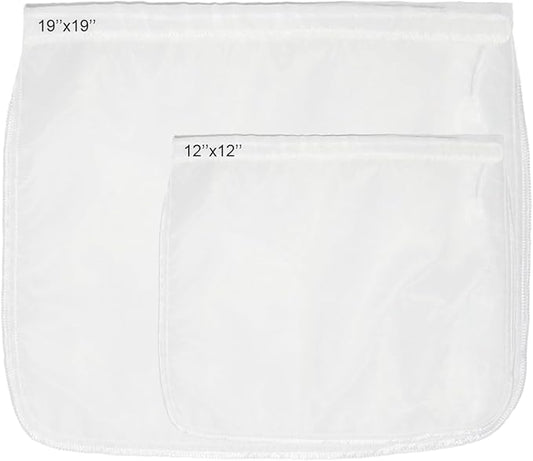 2Pcs Nut Milk Bags Reusable Almond Milk Bag, 2 Sizes Extra Fine Mesh Food Strainers Nylon 200 Microns Filter Bag for Straining Tea, Yogurt, Juice, Herbs, Cold Brew Coffee (12''x12'', 19''x19'')