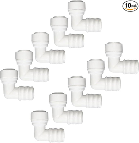 10 PCS 3/8" Male x 3/8" OD Push to Connect Tube Fitting - Quick Connect for Water Purifiers, Drinks Dispenser & Filtration Systems (Elbow Type)