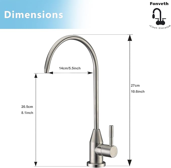 Drinking Water Faucet, Lead-Free Water Filter Faucet RO Stainless Steel Brushed Nickel Reverse Osmosis Faucet for Under Sink Water Filter System