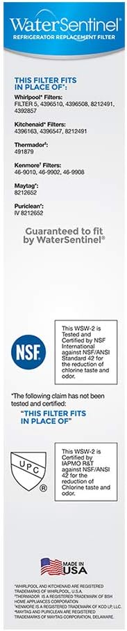 WaterSentinel WSW-2 Refrigerator Replacement Filter Fits Whirlpool Filter 5, Kitchenaid, Thermador, Kenmore, Maytag, Puriclean (2-Pack)