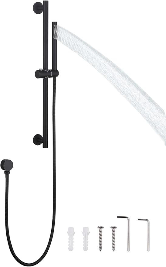 Weshi Shower Slide Bar Handheld Shower Head with Hose, Bathroom Shower faucet with Handle Spray, High Pressure Shower Slide Bar Set Height Adjustable with 59 Inch Stainless Steel Hose Matte Black