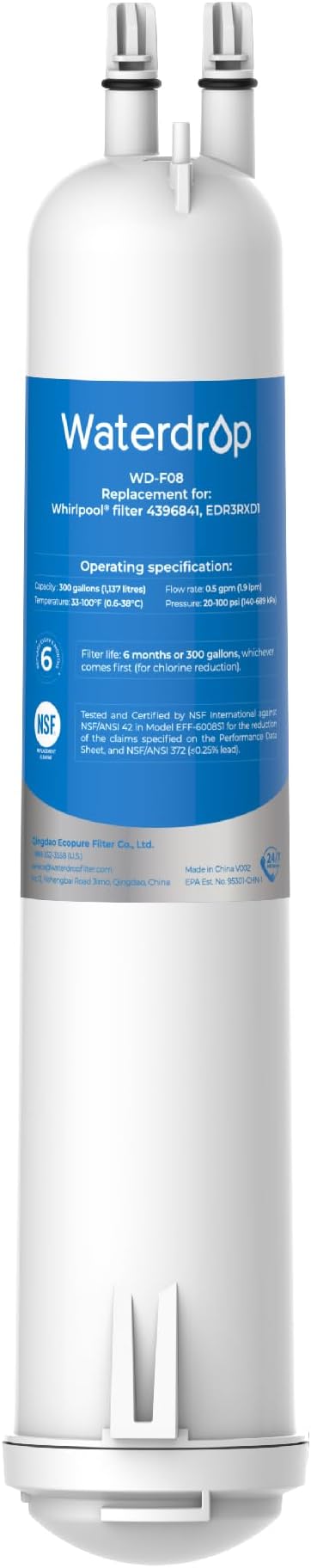 Waterdrop EDR3RXD1 Replacement for Everydrop® Filter 3, 4396841, 4396710, Kenmore® 46-9083, 46-9030, WD-F08 Refrigerator Water Filter