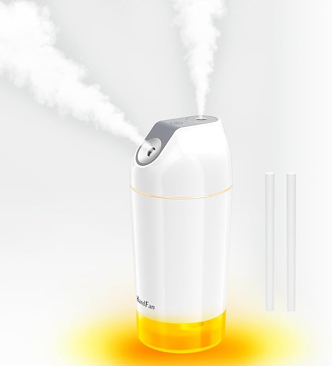 HandFan Small Portable Humidifier Rechargeable, 140ml/h Wireless Ultrasonic humidifier Battery Operated, Mini Personal Cordless Cool Mist Humidifiers, for Bedroom Office Travel Car Plants(Gray)