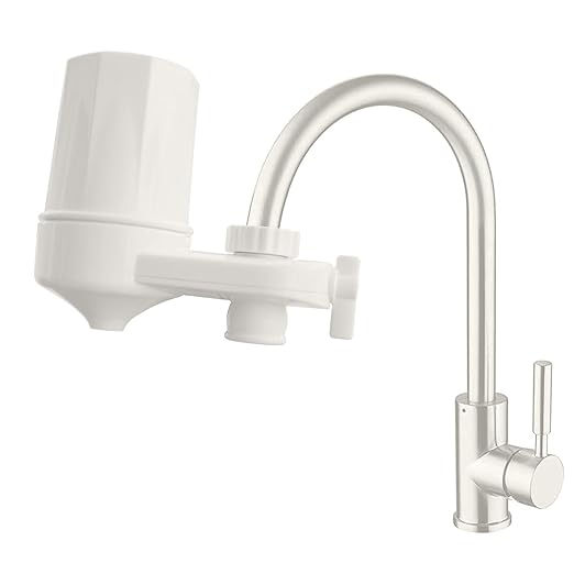Faucet Mount Water Filter for Sink Faucet Tap Water Filter for Kitchen Sink 4-Stage Advanced Filtration Reduces Chlorine Heavy Metals Easy Install Compatible with Standard Faucets 1 Pack (White)
