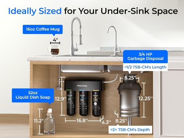 Waterdrop TSB-CM Under Sink Water Filter System Reduce Chloramine for CA, FL and Washington, D.C., NSF/ANSI 42 Certified Element, Reduces Chloramine, Chlorine, with Brushed Nickel Faucet