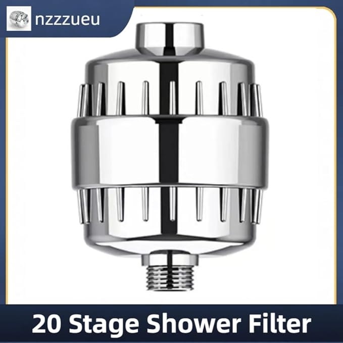 20-Stage Showerhead Filter for Hard Water Heavy Metals and Sediments， Reduces Dry Skin, Dandruff and Eczema - Improves Skin, Hair and Nails - High Output Filtered Shower Head, Consistent Flow