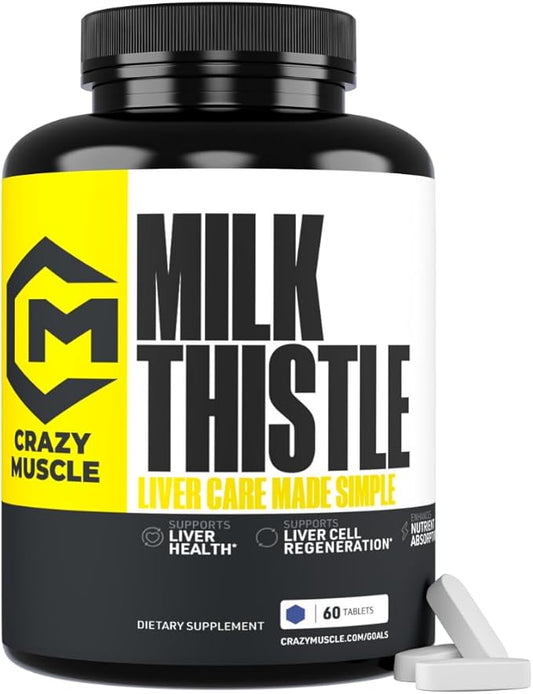 Crazy Muscle Milk Thistle Matrix, Standardized Milk Thistle Supplement for Liver Function, Health & Detox, Cleansing Formula for Metabolism, Supports Healthy Diet, 60 Servings, Pills