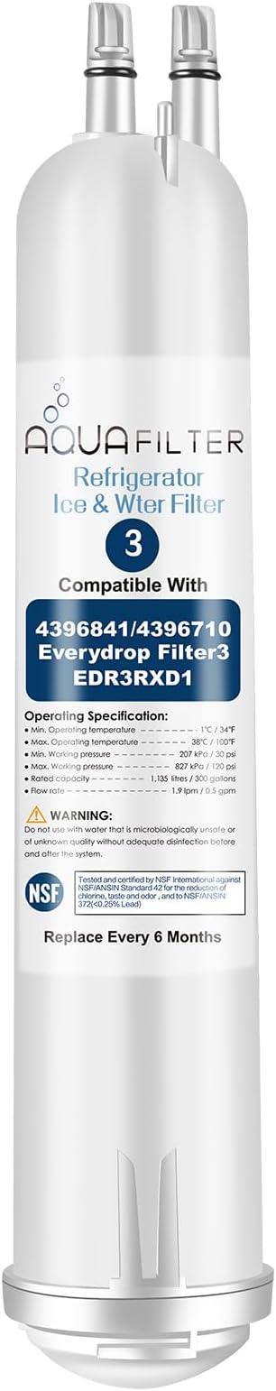 FILTER3 4396841 Refrigerator Water Filter Replacement Compatible with 4396841 4396710 EDR3RXD1 EDR3RXD1B Filter 3 P1WB2 P2RFWG2, 46-9030, Pur W10121145 W10121146 (1-PACK)