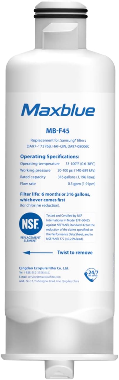 Maxblue DA97-17376B Refrigerator Water Filter, Compatible with Samsung® HAF-QIN/EXP, DA97-08006C, HAF-QIN, RF23M8070SR, RF28R7201SR, RF28R7351SG, MB-F45