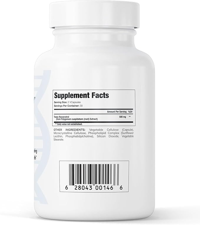 Liposomal Trans-Resveratrol 500mg | Powerful Antioxidant, Activates Sirtuins | Pure Liposomal Trans-Resveratrol Supplement | Gluten Free, Vegan, USA Made, Non-GMO | 60 Capsules