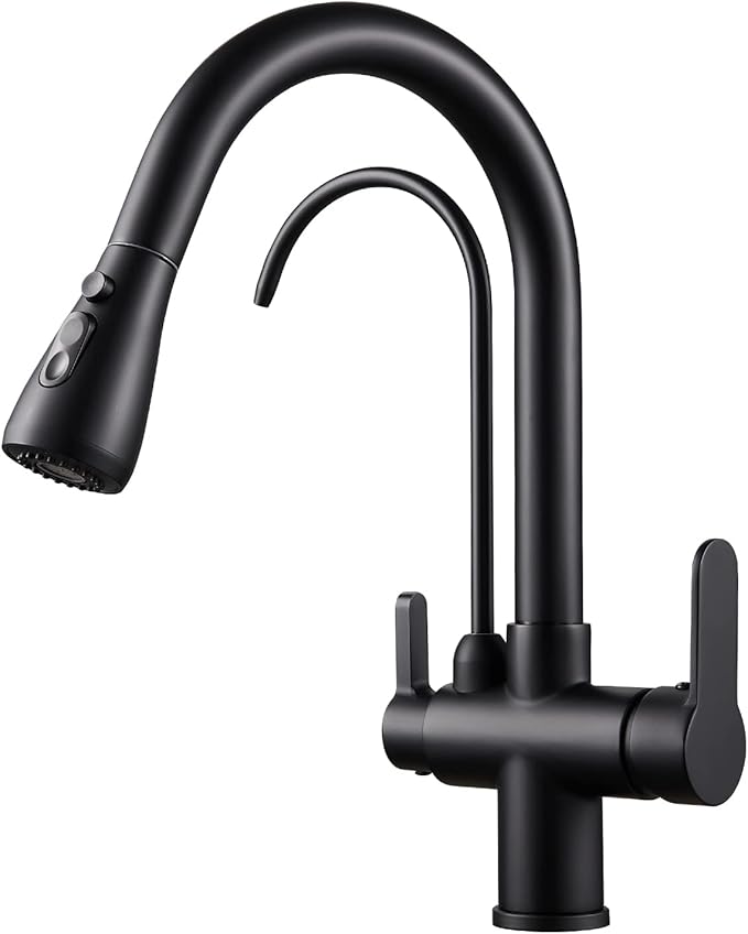 3 in 1 Kitchen Faucet with Drinking Water Faucet, 18 inch Pull Down Spray Kitchen Sink Faucet Filter Faucet (Matte Black)