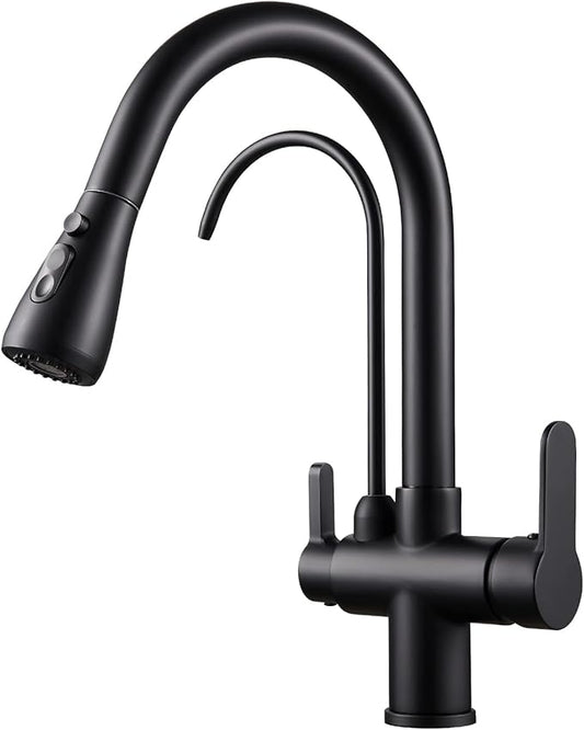 3 in 1 Kitchen Faucet with Drinking Water Faucet, 18 inch Pull Down Spray Kitchen Sink Faucet Filter Faucet (Matte Black)