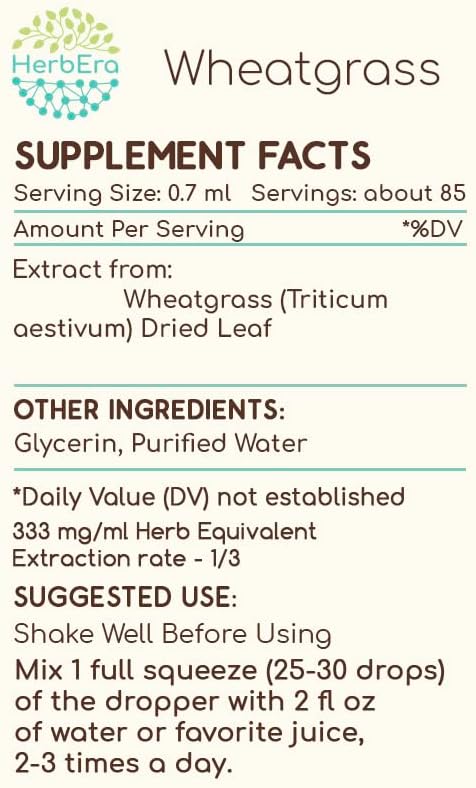 Wheatgrass B60 Alcohol-Free Herbal Extract Tincture, Concentrated Liquid Drops Natural Wheatgrass (Triticum aestivum) Dried Leaf (2 fl oz)