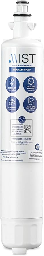 Mist RPWF Water Filter Replacement for GE RPWF (Not RPWFE), Refrigerator Water Filter compatible with RWF1063, RWF3600A, WSG-4, DWF-36, R-3600, MPF15350, OPFG3-RF300, BCF77 (2 Pack)