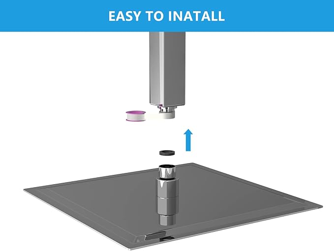 Lordear 16 Inch Rainfall Shower Head Solid Square Ultra Thin 304 Stainless Steel Polish Chrome Rain Shower Head Waterfall Full Body Coverage with Silicone Nozzle