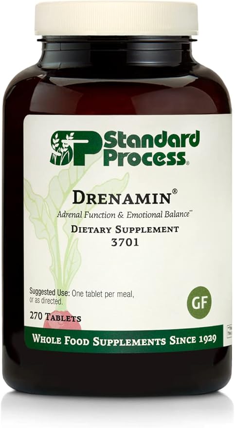 Standard Process Drenamin - Whole Food Antioxidant, Adrenal Support and Immune Support with Shitake, Alfalfa, Rice Bran, Riboflavin, Calcium Lactate, Choline - 270 Tablets