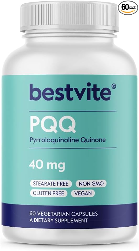 BESTVITE PQQ 40mg (Pyrroloquinoline Quinone) (60 Vegetarian Capsules) - No Stearates - Vegan - Non GMO - Gluten Free