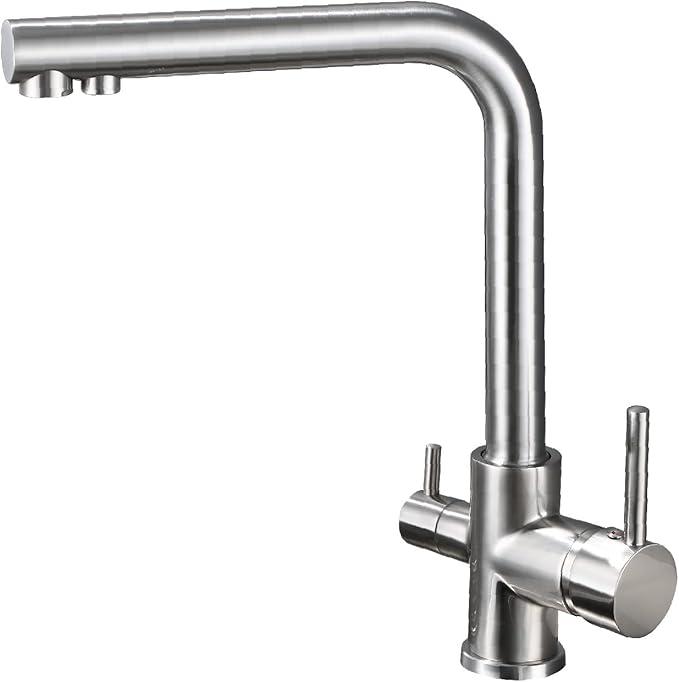 HUAHUALALA Kitchen Sink Faucet with 2 Handle 3 in 1 Water Filter Purifier Swivel Faucets, Brass Drinking Water Faucet Reverse Osmosis Faucet,Brushed Nickel