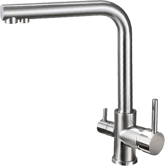 HUAHUALALA Kitchen Sink Faucet with 2 Handle 3 in 1 Water Filter Purifier Swivel Faucets, Brass Drinking Water Faucet Reverse Osmosis Faucet,Brushed Nickel