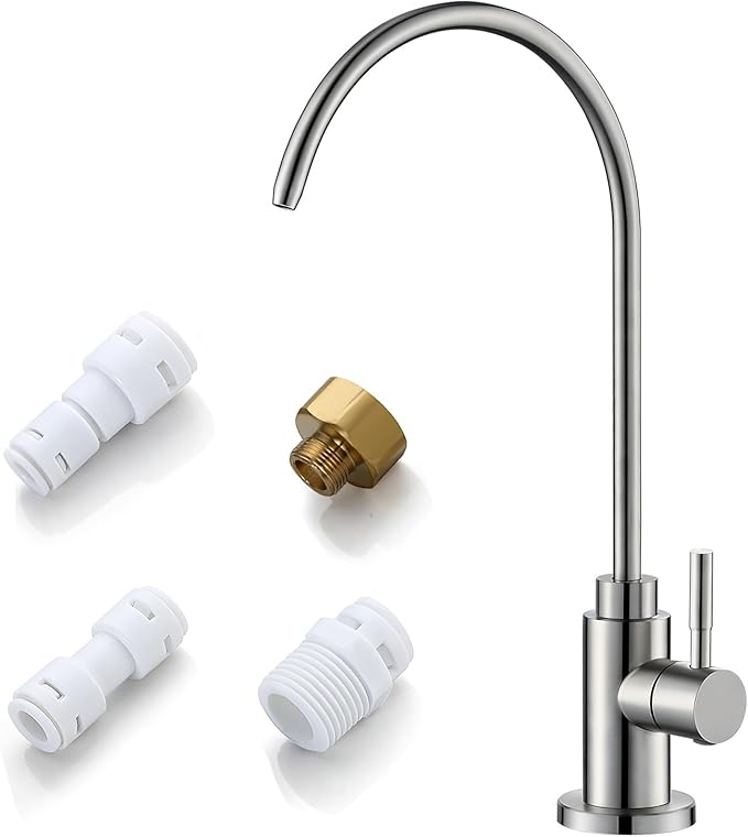 Water Filter Faucet, VMASSTONE Reverse Osmosis Faucet Fits Most RO Units or Water Filtration System in Non-Air Gap, Lead-Free Stainless Steel Drinking Water Faucet for Bar Kitchen Sink, RV (DM001 BN)