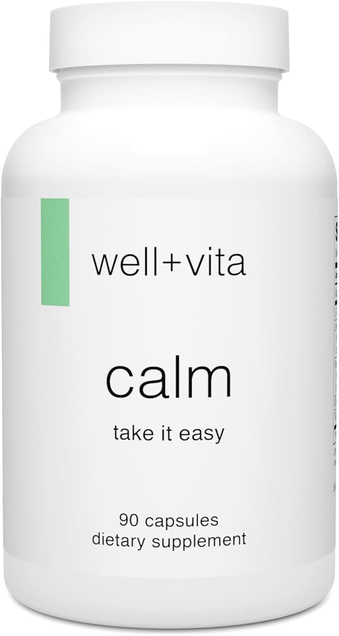 Well+vita Calm Supplement for Relaxation,Sleep & Daytime Zen with Magnesium Glycinate and Taurate, L-Theanine, Passion Flower, Lemon Balm, Taurine (90 Veggie Capsules)