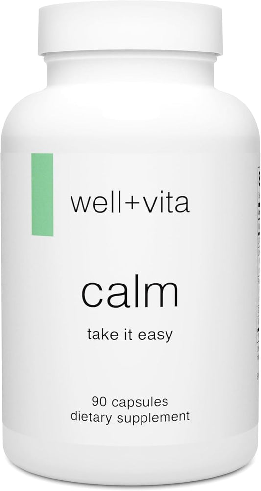 Well+vita Calm Supplement for Relaxation,Sleep & Daytime Zen with Magnesium Glycinate and Taurate, L-Theanine, Passion Flower, Lemon Balm, Taurine (90 Veggie Capsules)