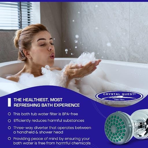 Crystal Quest Luxury Shower Power Handheld & Shower Head Combo Filtration System Chrome - BPA Free | 1.25-2.5 GPM | Reversible Cartridge | Great for Dechlorination
