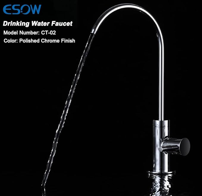 ESOW Kitchen Water Filter Faucet, 100% Lead-Free Drinking Water Faucet Fits Most Reverse Osmosis Units or Water Filtration System in Non-Air Gap, Stainless Steel 304 Body Polished Chrome Finish