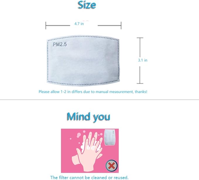 12 PCS PM2.5 Activated Carbon Face Mask Filter for Adults, Replaceable Mouth Respirator Filter to Anti Haze Dustproof Air Pollution Germ