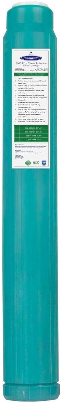 Crystal Quest Nitrate Removal + SMART Filter Cartridge 2-7/8" x 20" - Reduces Nitrates, Fits Reverse Osmosis & Whole House Systems, Long-Lasting, Easy Installation, Heavy-Duty Water Filtration