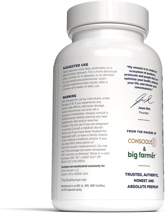 Ultra Human Daily Wellness Support – Heavy Metal Detox Cleanse, with Zeolite, Shilajit, Organic Greens, NAC. Supports Daily Detox & Immune System - (60 Capsules)