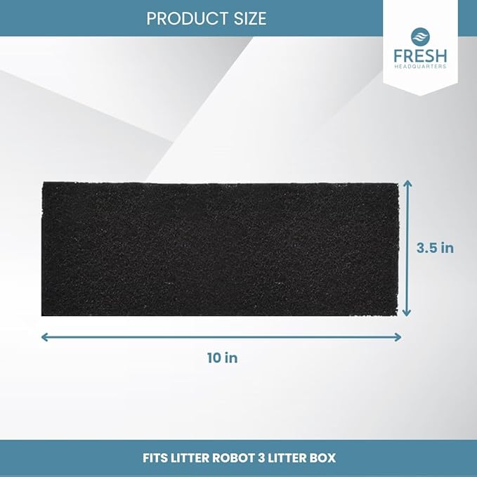 3-Pack Activated Carbon Filters for Litter Box - Pre-Cut 3.5" x 10" Activated Carbon Filter Replacement - Absorbs Odors and Dust - Compatible with Litter Robot 3 Model, Made in USA