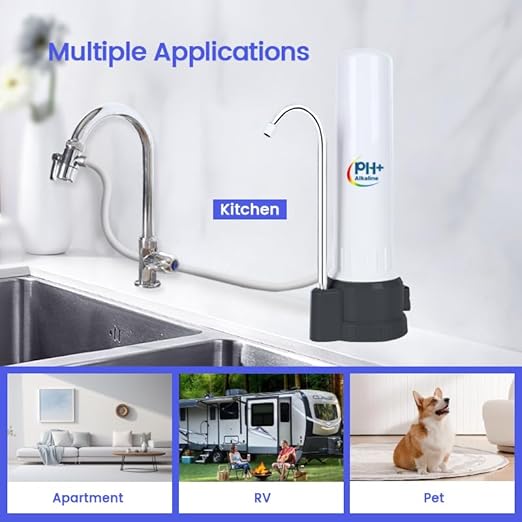 Countertop Filter Water System, 5-Stage Alkaline Water Filter, 8000 Gallons Faucet Water Filter with 1 Washable Ceramic Filter (BS-10-M12)