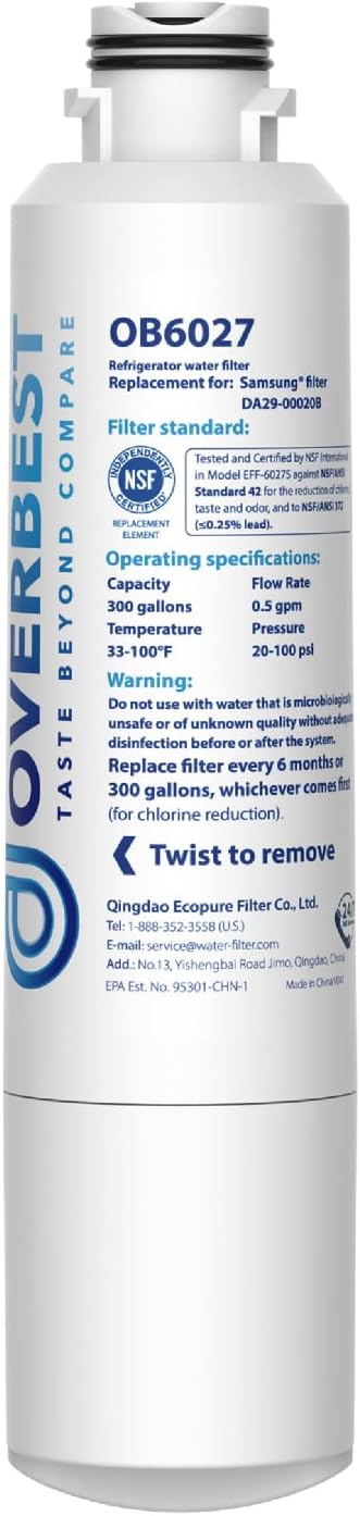 Overbest DA29-00020B Refrigerator Water Filter, Replacement for Samsung DA29-00020B, HAF-CIN/EXP, 46-9101, RF4267HARS