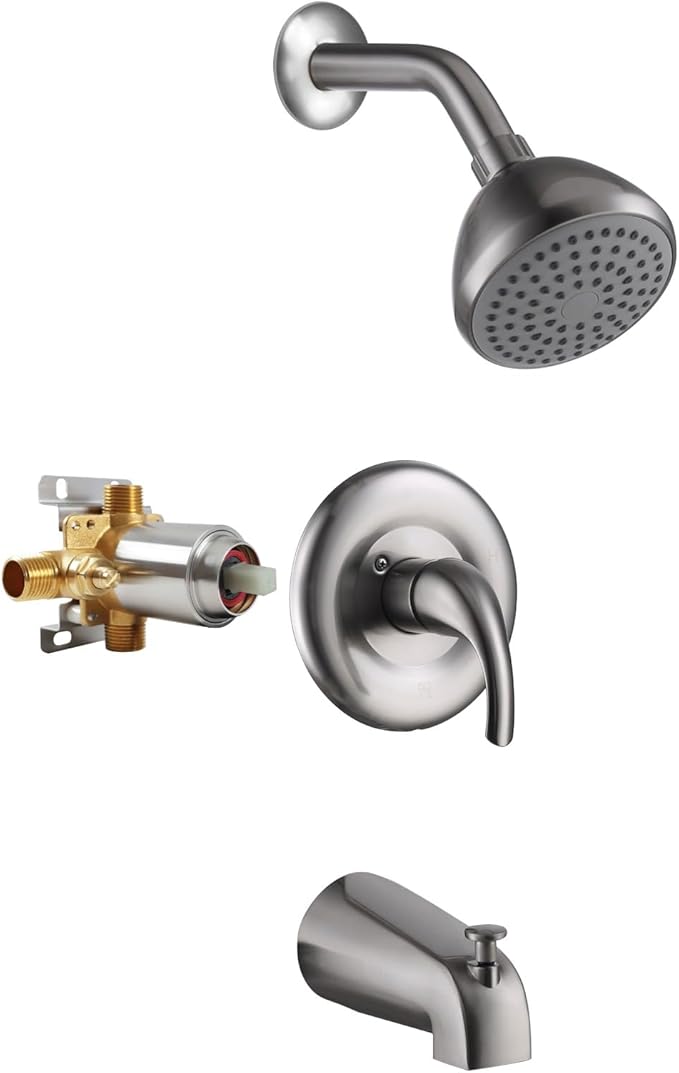 Shower Set with Trim Kit, Galim GL-SD, Shower Head & Faucet Set Complete with Valve, Shower Fixtures, Tub and Shower Trim Kit, Bathtub Shower Faucet set, Single Handle Pressure Balance, Brushed Nickel